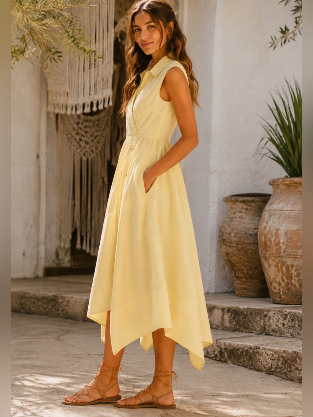 Pilcro Reworked Wrap Midi Dress by Anthropologie – Soft Yellow Wrap Shirt Dress - Picture 5 of 13
